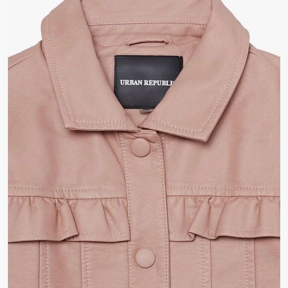 Urban Republic girls full leather ruffle jacket pink size 7/8 Stitch Fix NWT - Picture 3 of 7